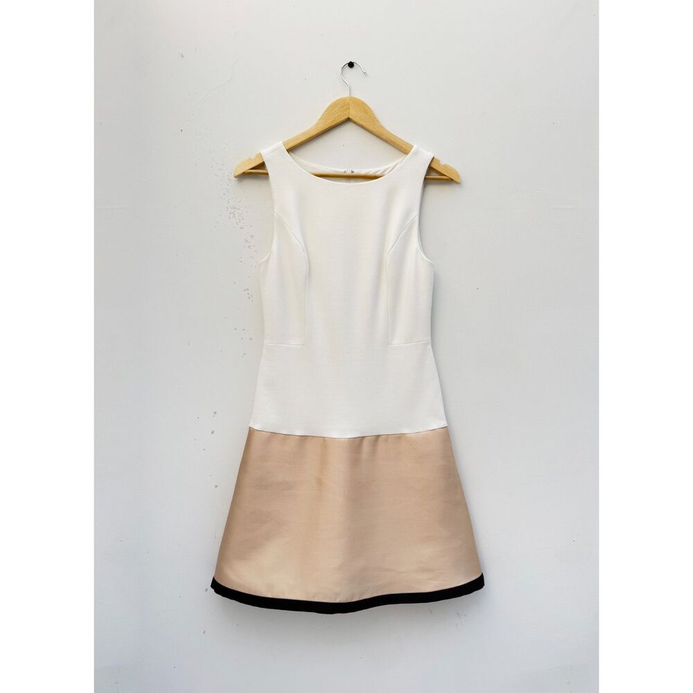 Anthropologie Maeve Colorblock Satin A-Line Mini Dress Ivory Gold Black 4
